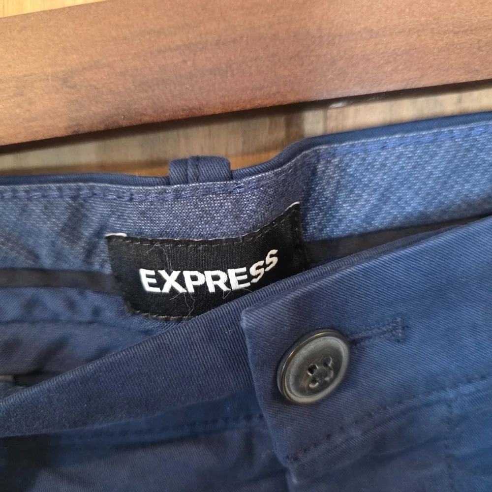 Express Chino Shorts Mens 38 Navy Blue Flat Front Slim Fit‎ 9